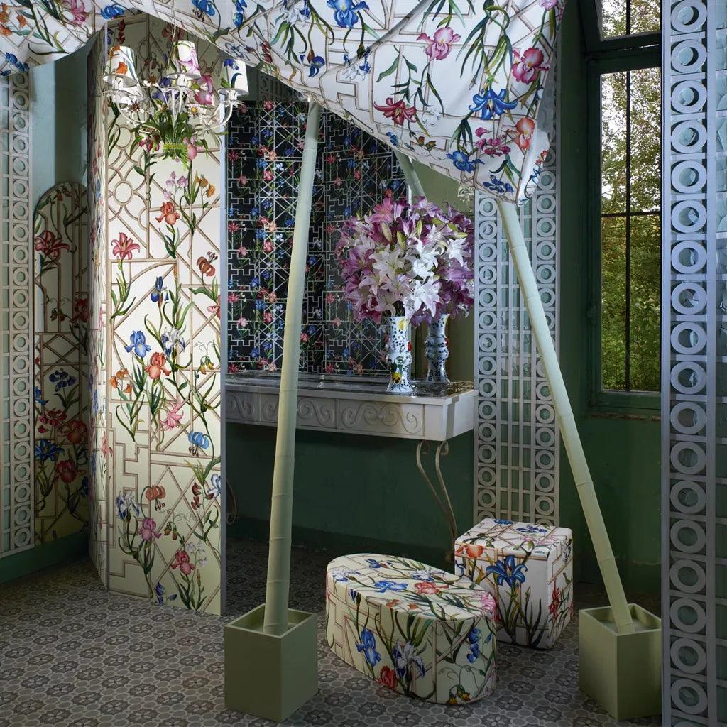 Tapeta FRETWORK GARDEN PANORAMIC CITRON biały z zielonym Christian Lacroix Eye on Design