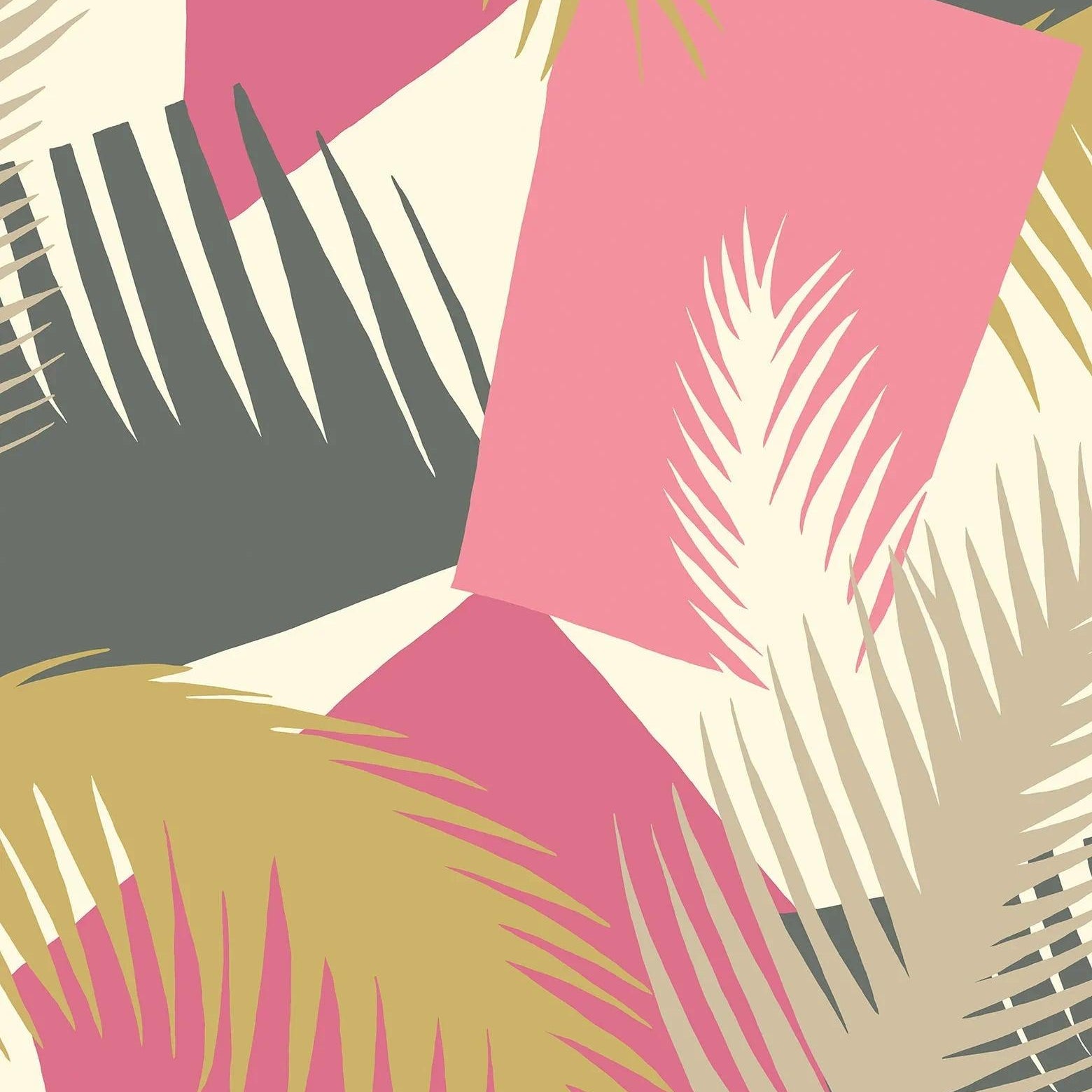 Tapeta z geometrycznym i roślinnym wzorem liści palmy GEOMETRIC II - Deco Palm różowy – Cole & Son