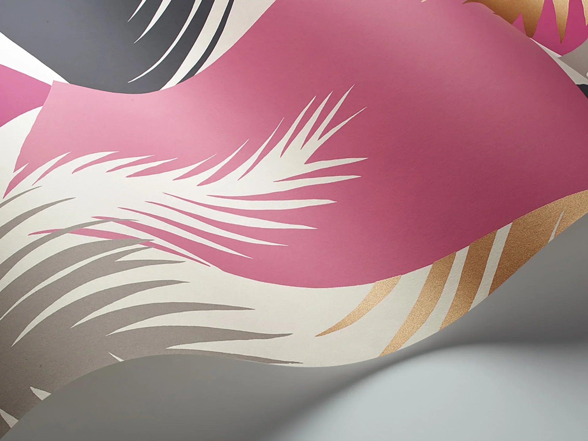 Tapeta z geometrycznym i roślinnym wzorem liści palmy GEOMETRIC II - Deco Palm różowy na ścianę – Cole & Son