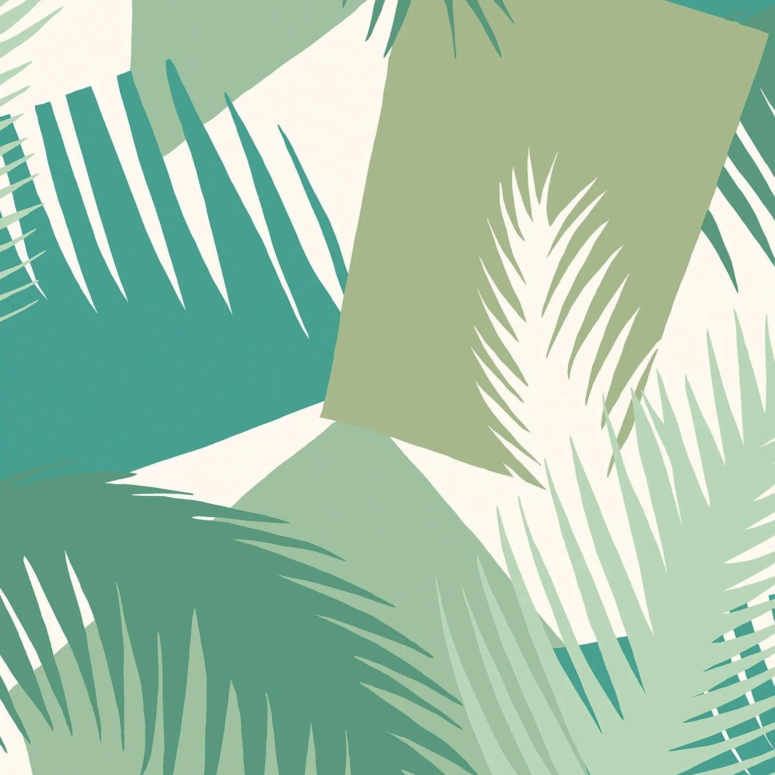 Tapeta z geometrycznym i roślinnym wzorem liści palmy GEOMETRIC II - Deco Palm zielony – Cole & Son