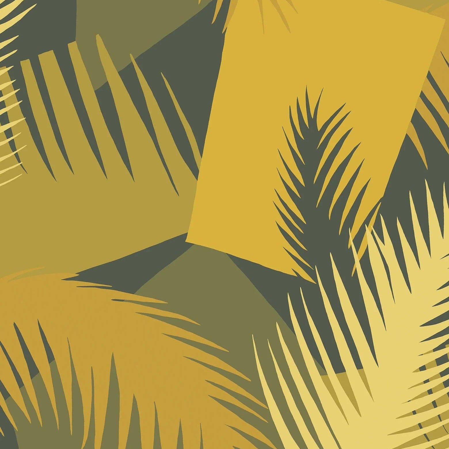 Tapeta z geometrycznym i roślinnym wzorem liści palmy GEOMETRIC II - Deco Palm żółty – Cole & Son