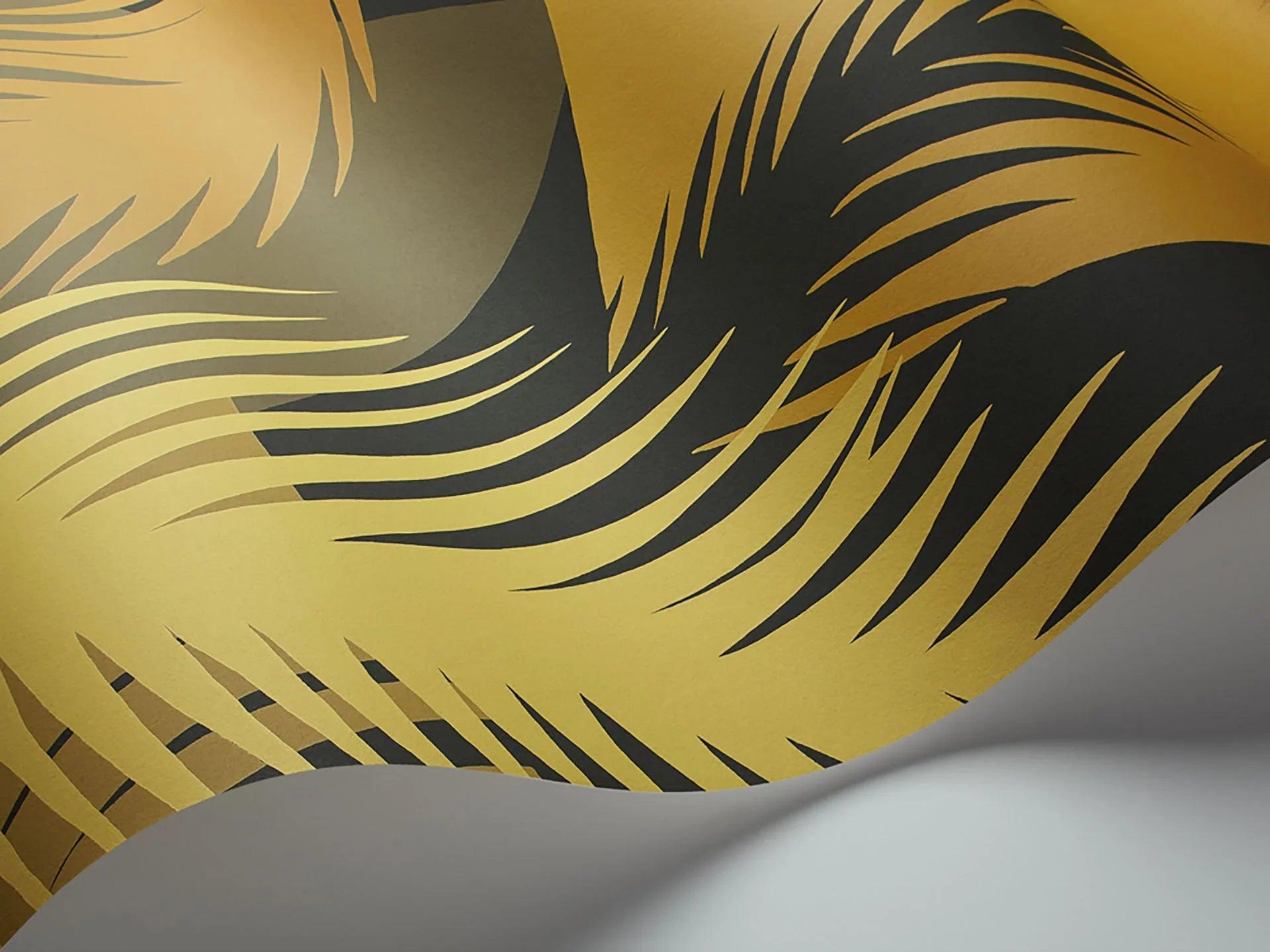 Tapeta z geometrycznym i roślinnym wzorem liści palmy GEOMETRIC II - Deco Palm żółty na ścianę – Cole & Son