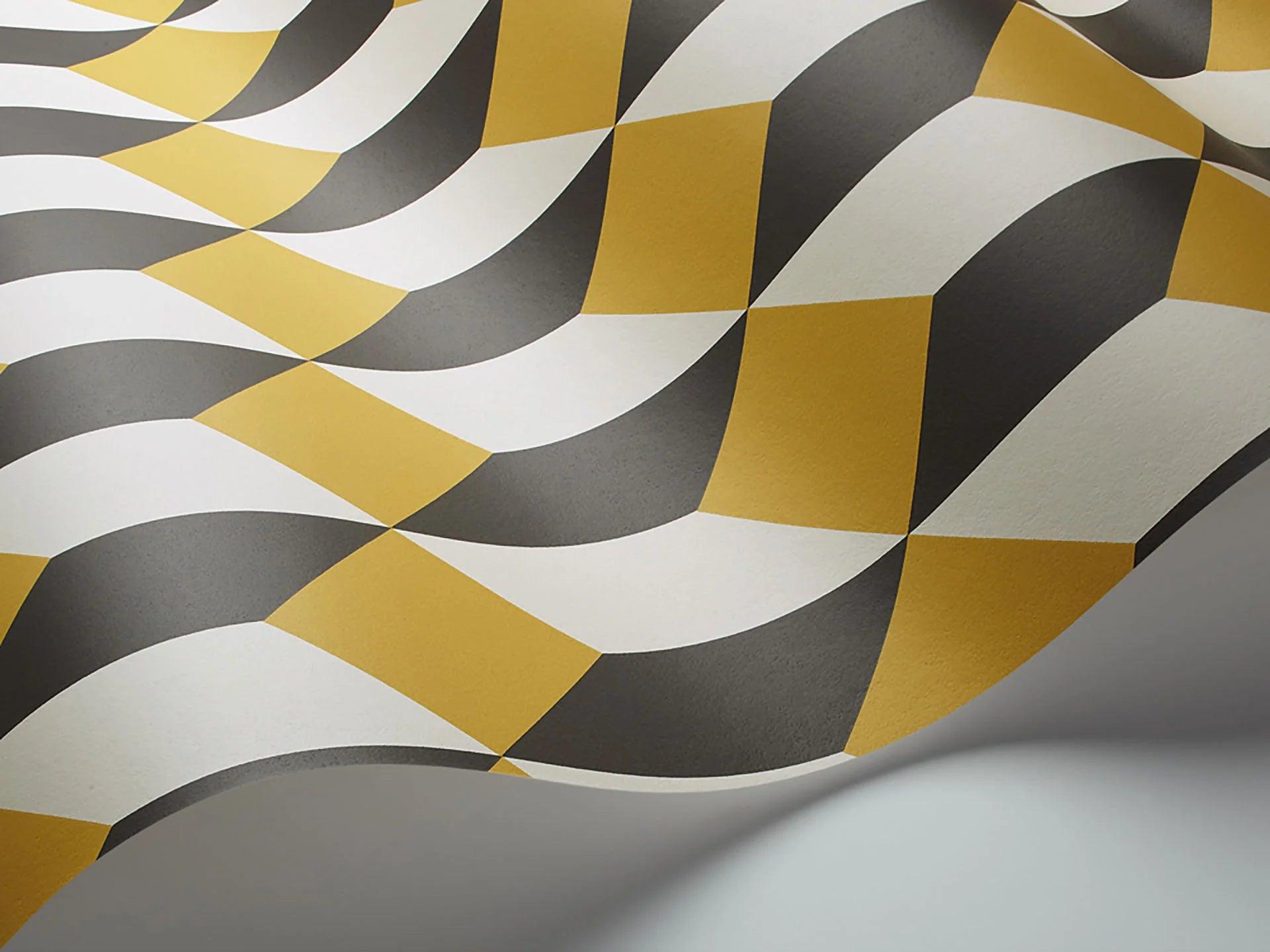 Tapeta z geometrycznym wzorem art deco GEOMETRIC II - Delano ochra na ścianę – Cole & Son