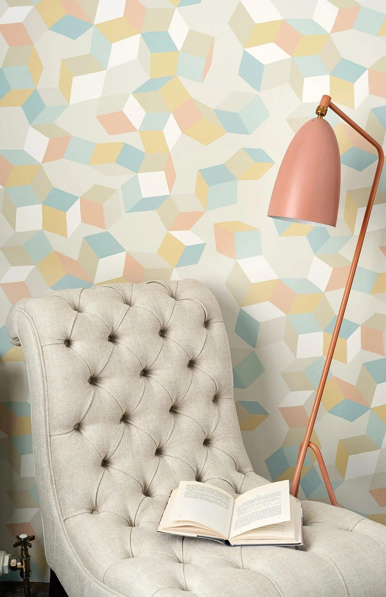 Wallpaper with geometric abstract pattern GEOMETRIC II - Light gray Puzzle