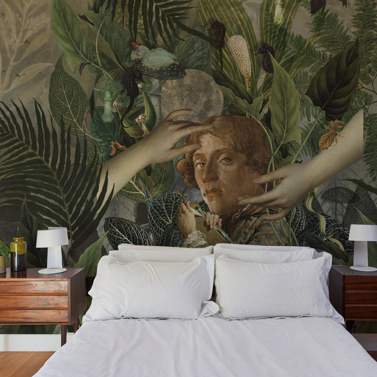 Behang met artistiek plantaal motief GROENE MAN groen