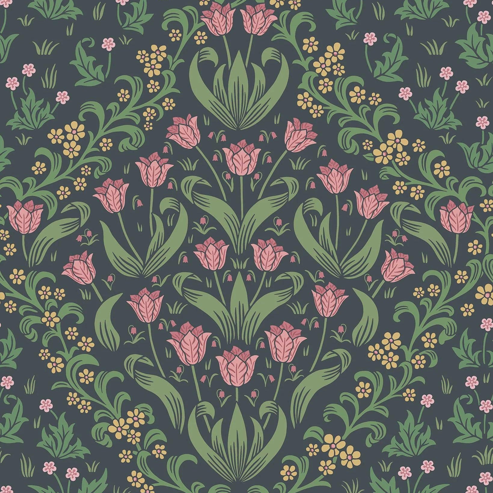 Tapeta z motywem roślinnym liści i kwiatów HRP GREAT MASTERS - Tudor Garden zielony i różowy – Cole & Son