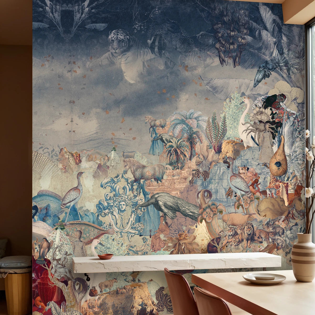 Non-woven wallpaper with animal motif KINGDOM OF ALL CREATURES blue