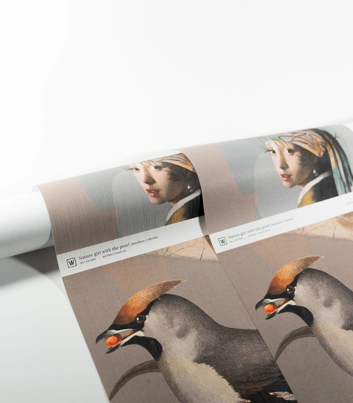 Tapete mit künstlerischem Porträt NATURMÄDCHEN MIT DER PERLE beige mit grünem Akzent