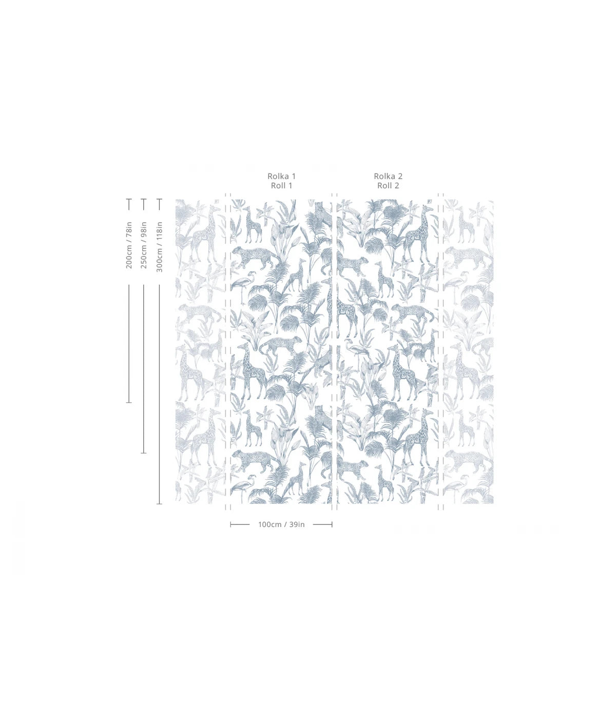 Behang met dierenmotief SAFARI BLUE lichtblauw met wit