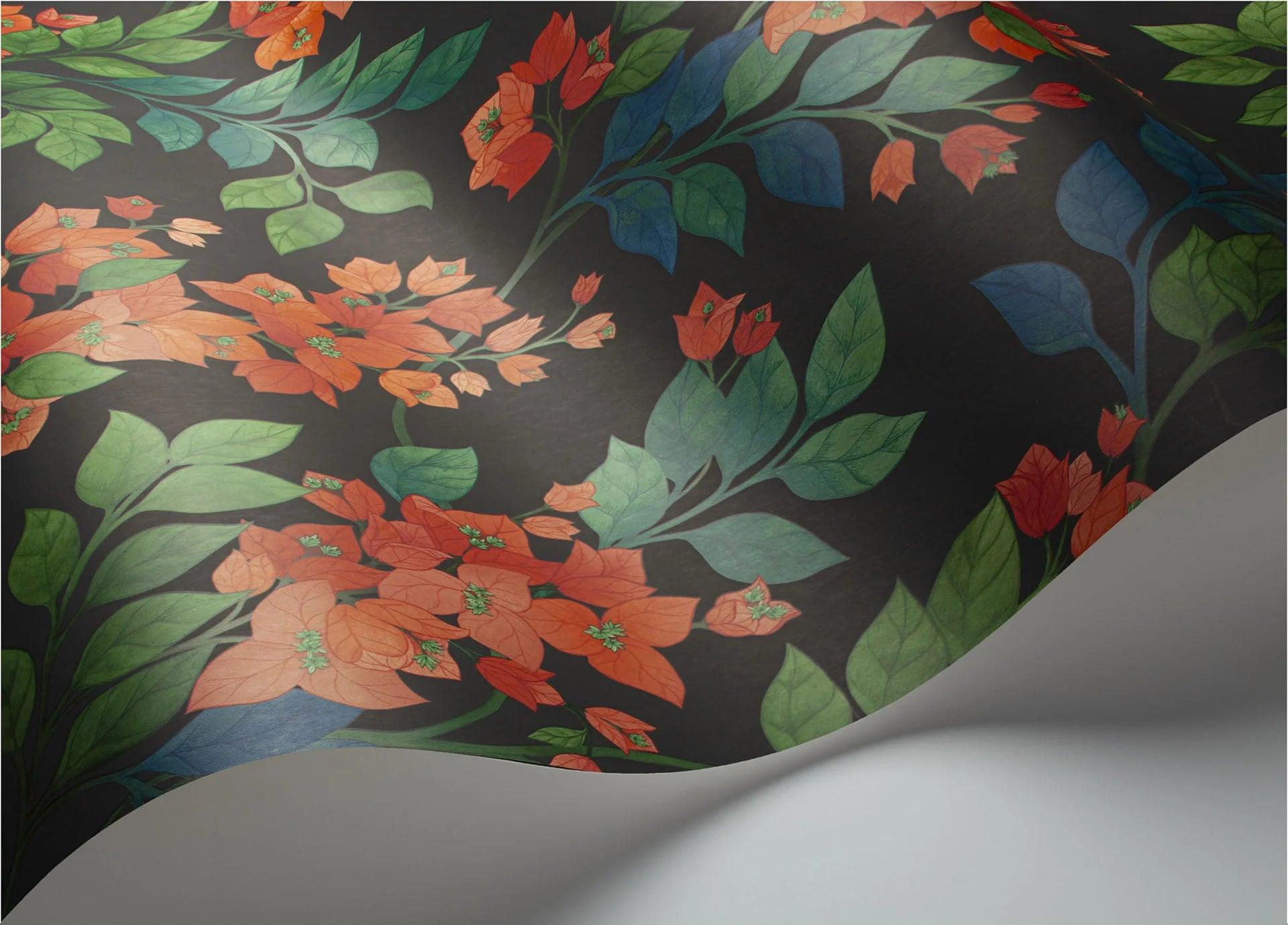 Tapeta SEVILLE - Bougainvillea czerwony na czerni na ścianę – Cole & Son