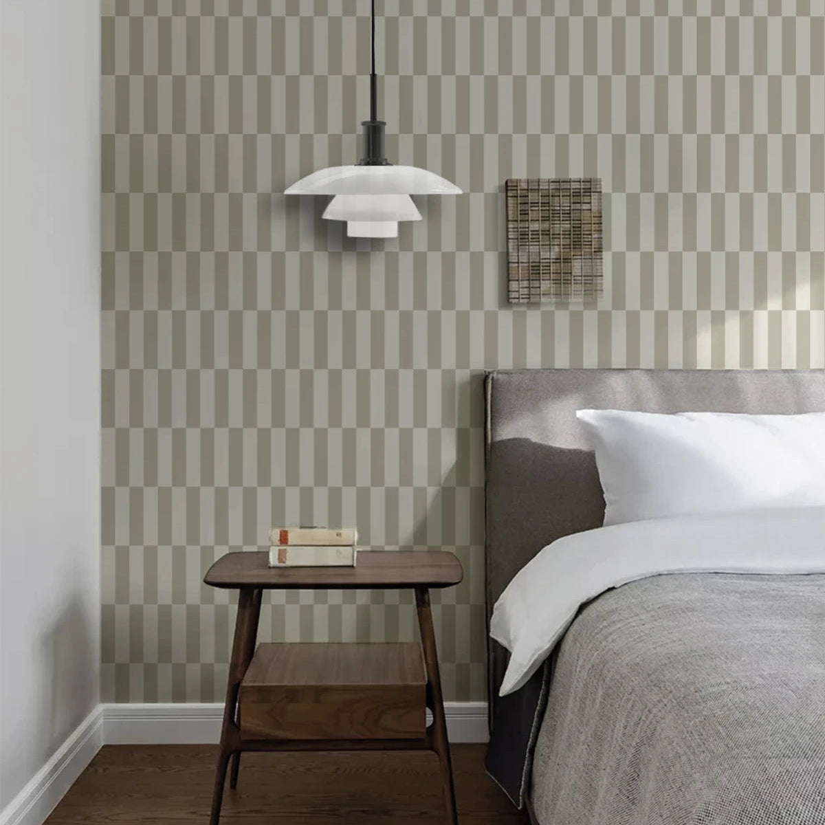 Vliesbehang met geometrisch patroon TETRIS STRIPE grijsbeige