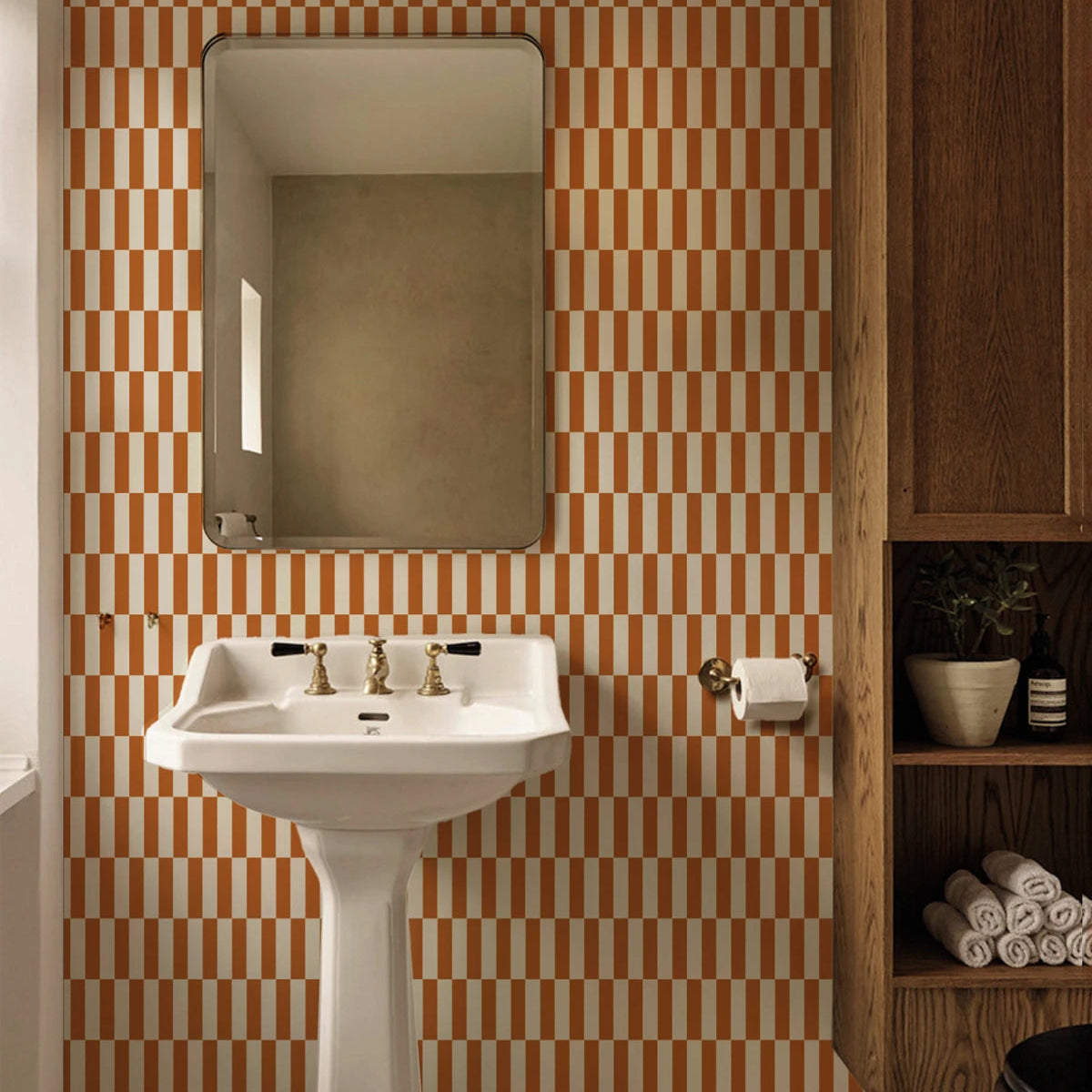 Flizelinbehang met geometrisch patroon TETRIS STRIPE terracotta