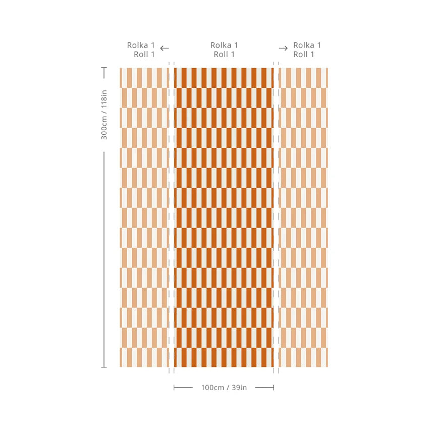 Flizelinbehang met geometrisch patroon TETRIS STRIPE terracotta