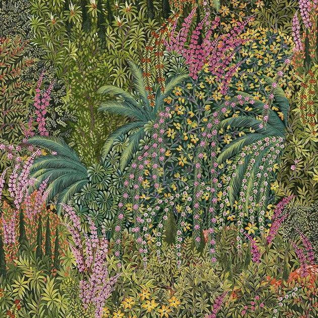 Tapeta z motywem roślinnym kwiatów i liści THE GARDENS - Cascade zielony – Cole & Son