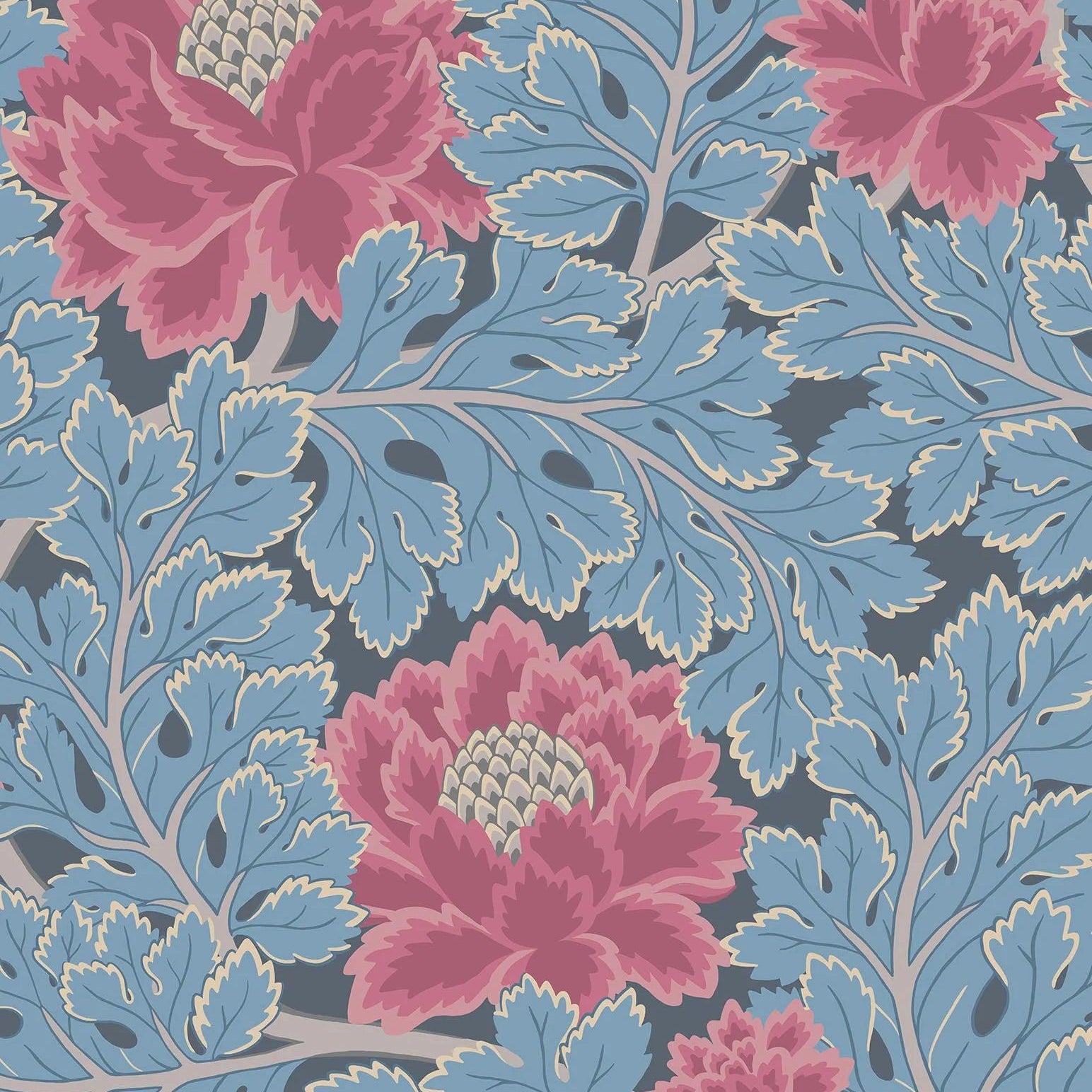 Tapeta z motywem roślinnym kwiatów i liści THE PEARWOOD COLLECTION - Aurora niebieski z różowym – Cole & Son