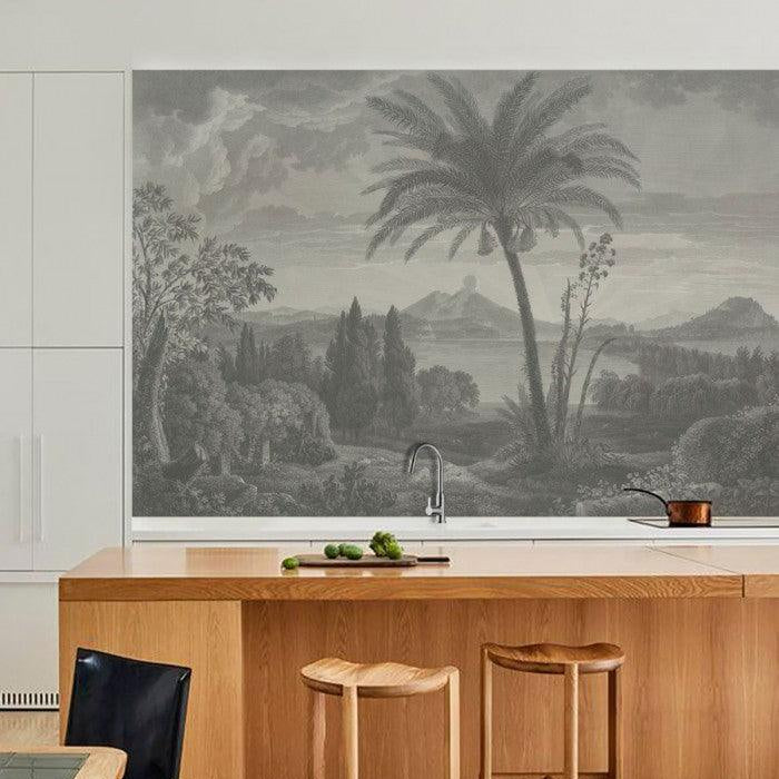 Tapeta flizelinowa z egzotycznym krajobrazem TROPICAL VOLCANO VISTA szary – Wallcolors