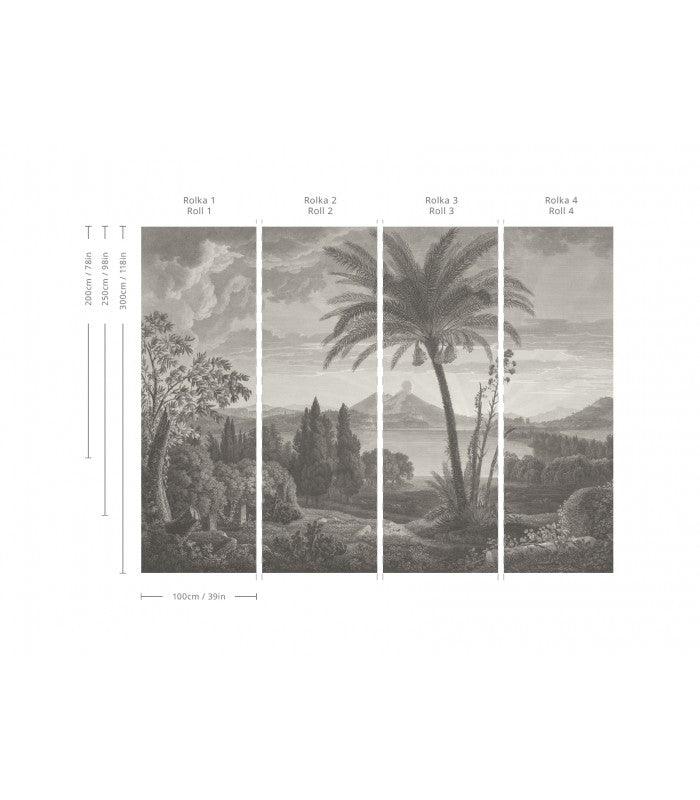 Tapeta flizelinowa z egzotycznym krajobrazem TROPICAL VOLCANO VISTA szary na ścianę – Wallcolors
