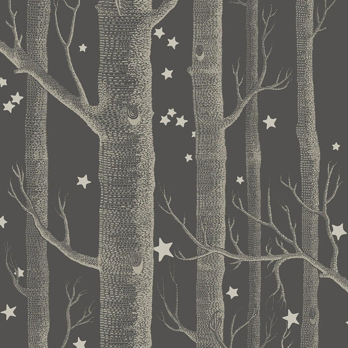 Tapeta z motywem roślinnym drzew i lasu WHIMSICAL - Woods & Stars czarny – Cole & Son