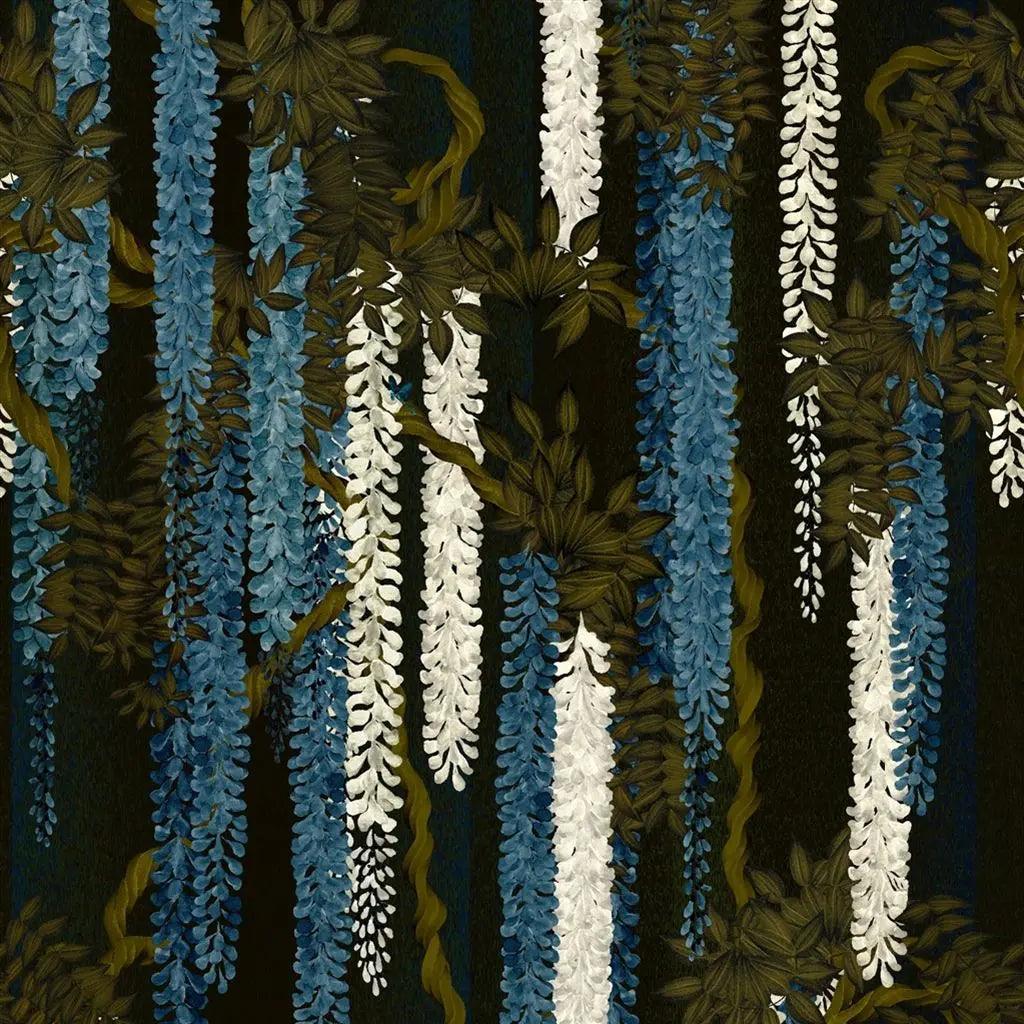 Tapeta WISTERIA ALBA RUISSEAU czarny z niebieskim – Christian Lacroix