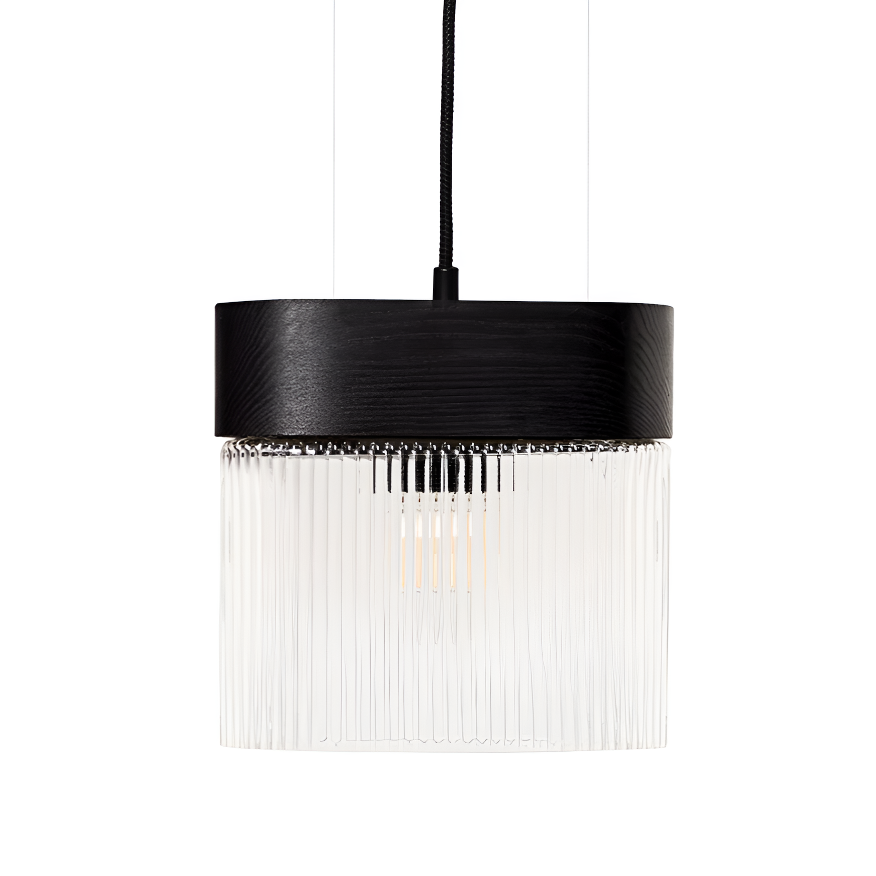 Hanglamp FLUMINA geribbeld glas en zwart essenhout