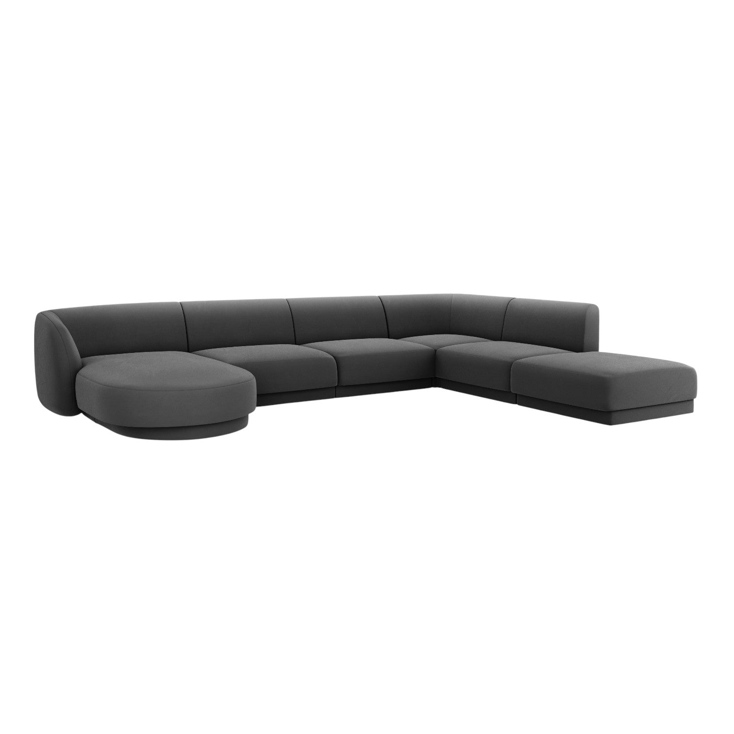 Velvet corner sofa for 6 people in right-facing U shape MILEY dark gray