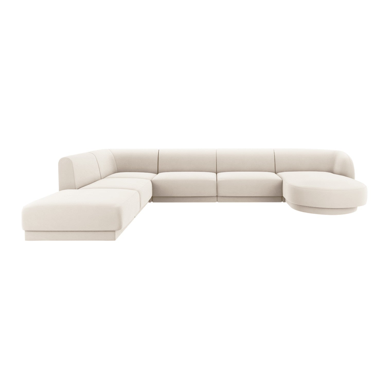 Beige U-vormige fluwelen hoekbank voor 6 personen links MILEY
