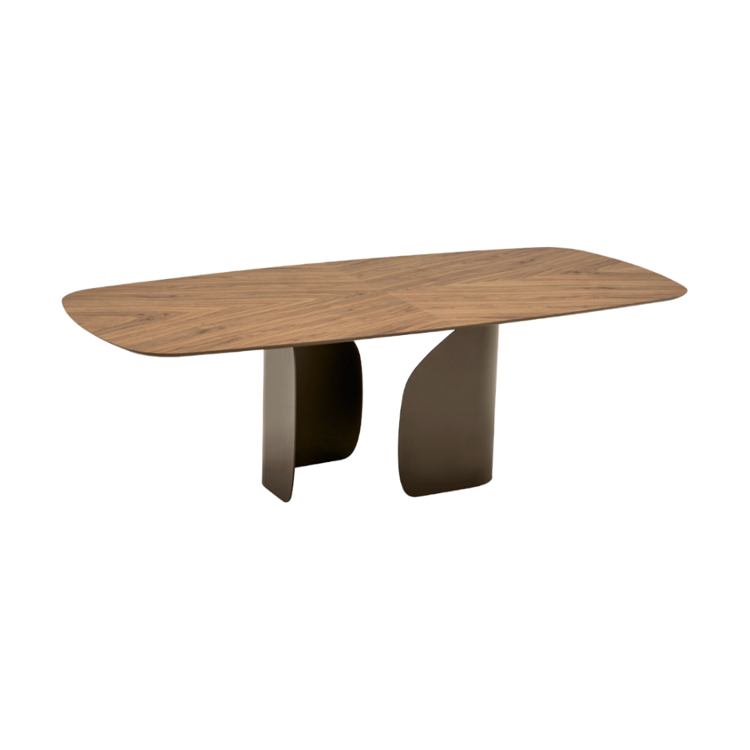 Tisch TWINS mit Nussbaumplatte und braunem Gestell