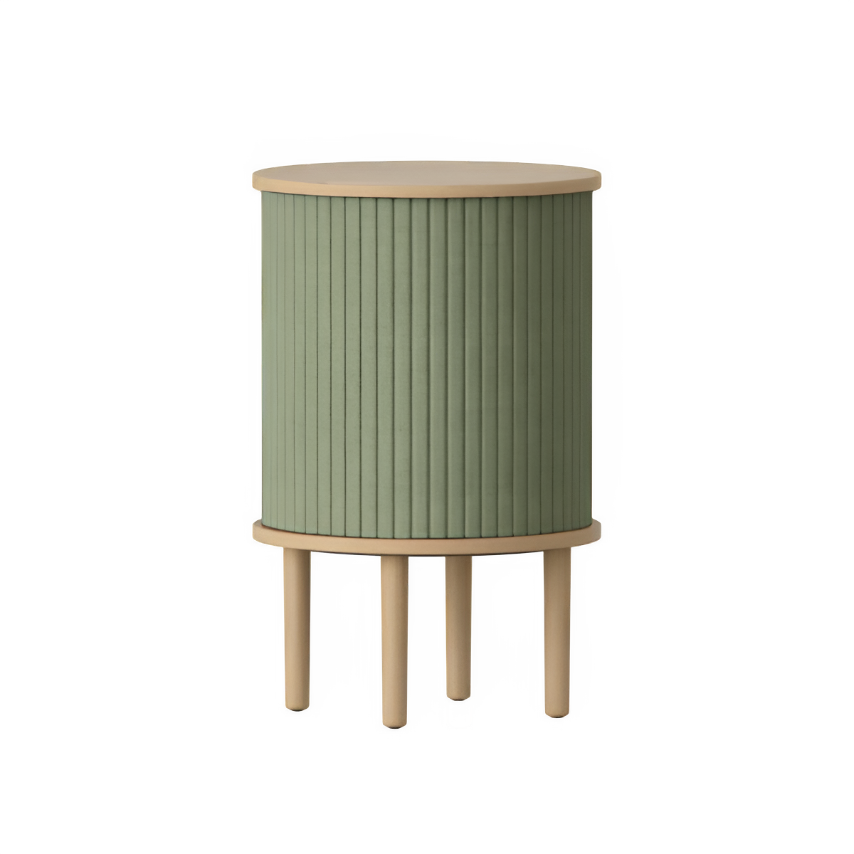 Audacieuze groene bijzettafel met eikenhout