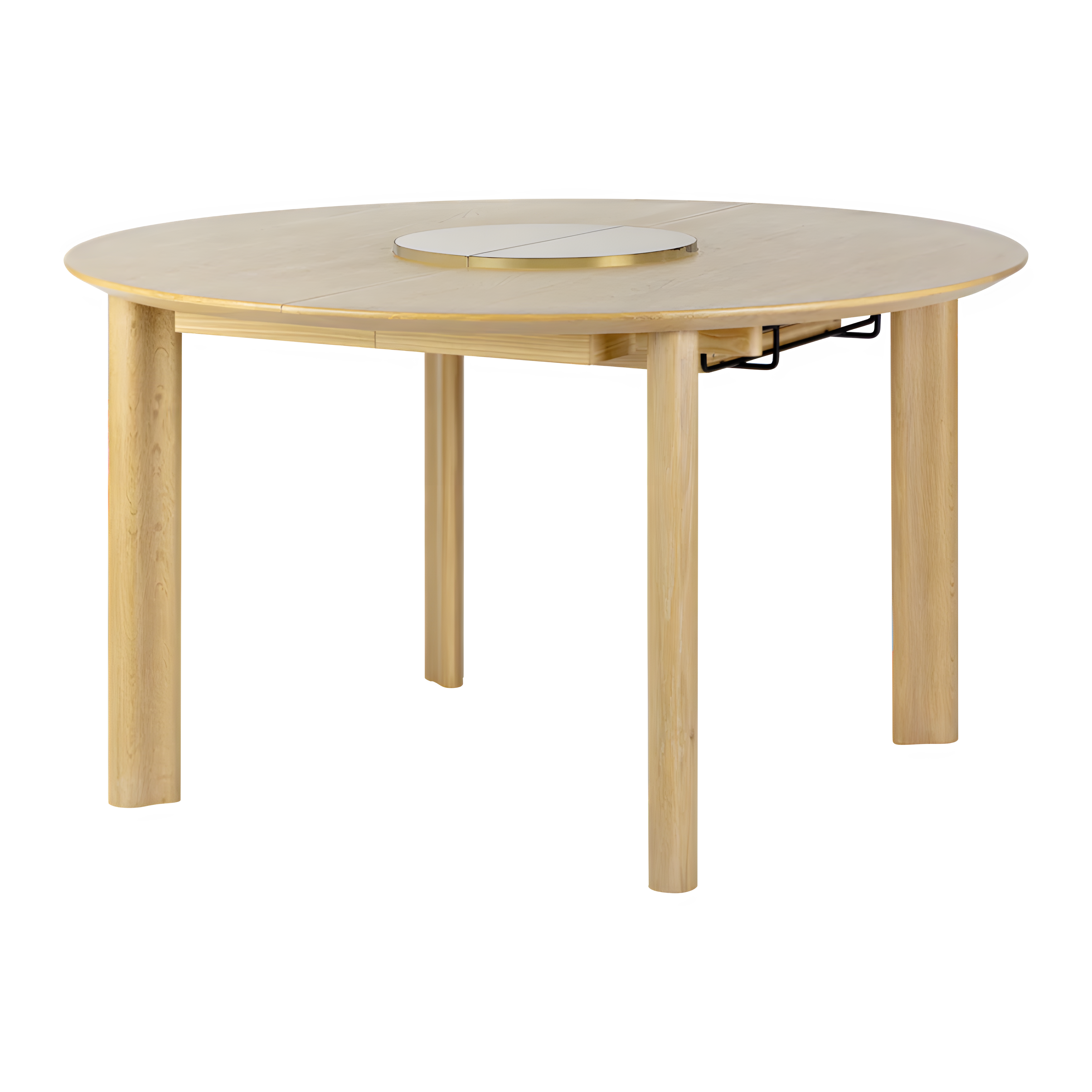 Ausziehbarer runder Tisch COMFORT CIRCLE aus Eiche mit messingfarbenem Sockel