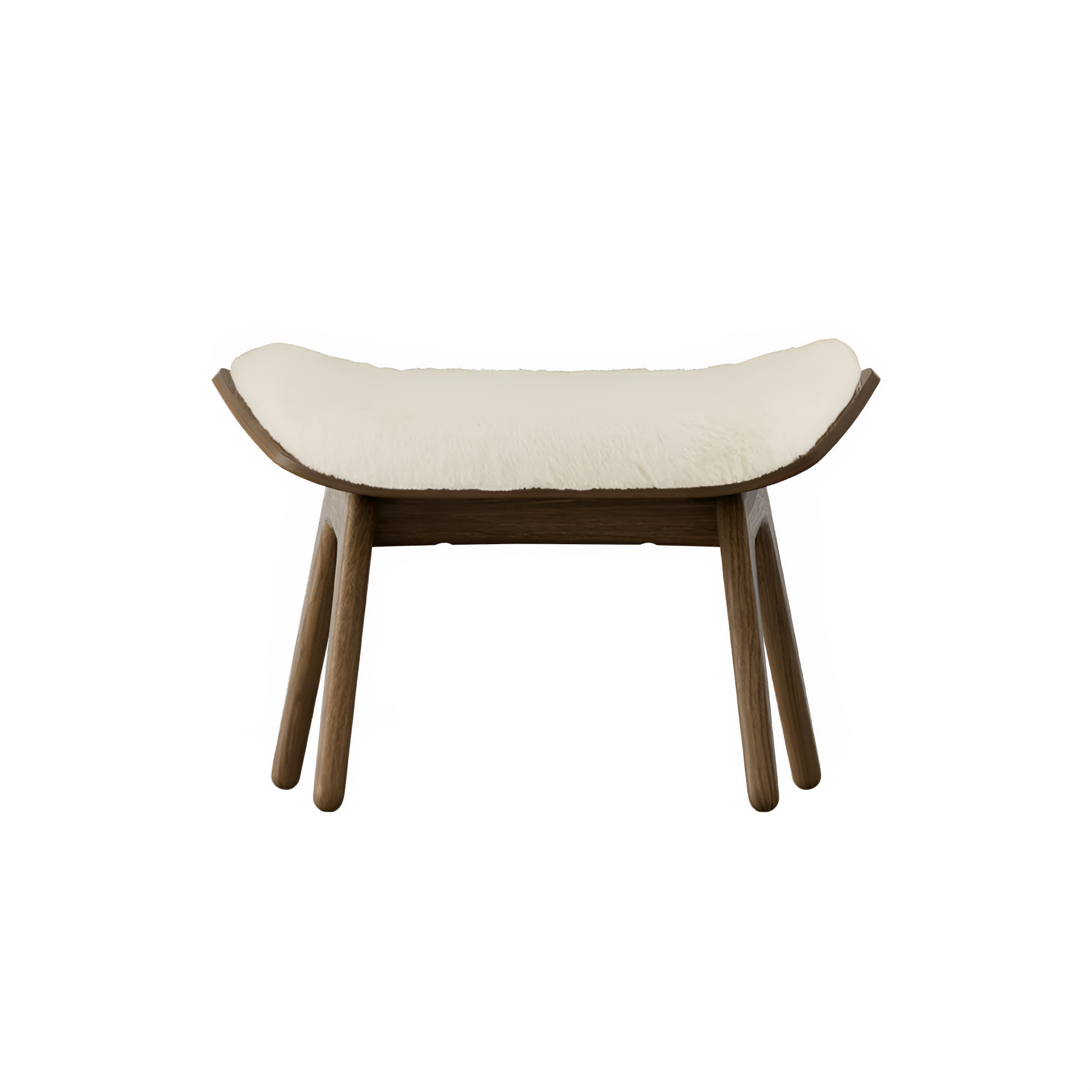 Fußhocker READER weißer Plüsch mit dunklem Eichenfuß