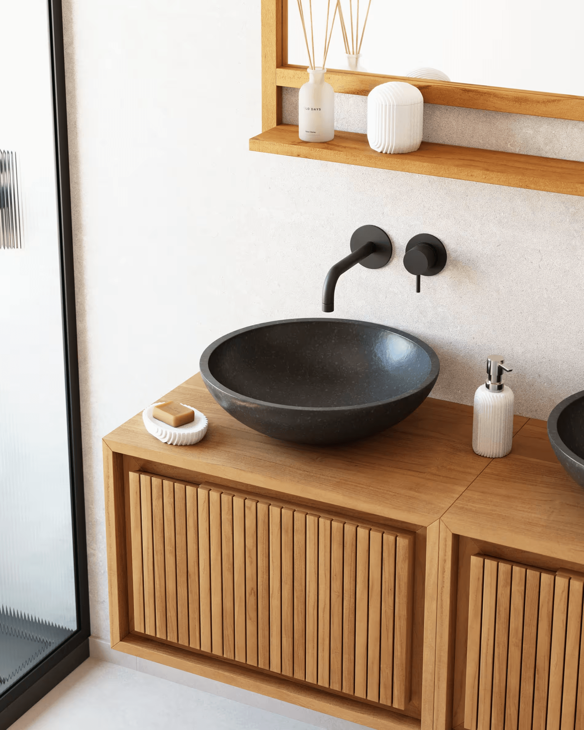 Umywalka nablatowa DELINA czarne lastryko – Kave Home