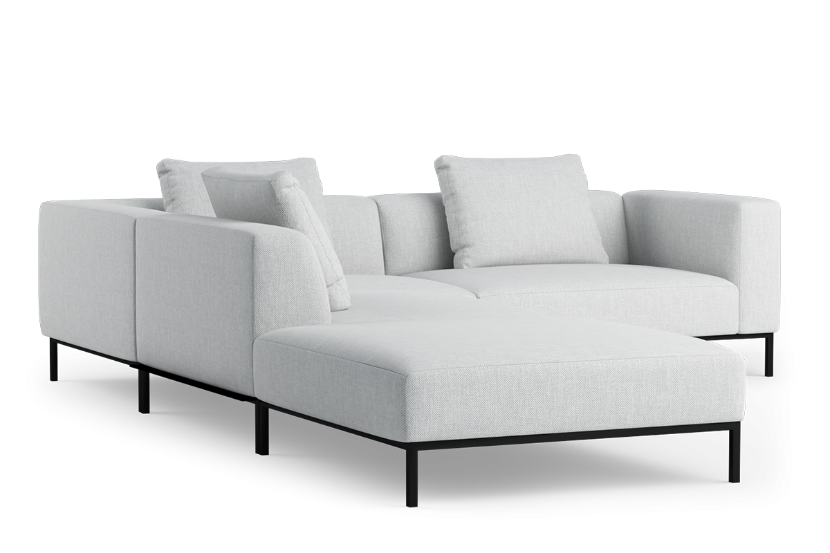 Open left-sided modular sofa HOLDEN upholstered with a black base