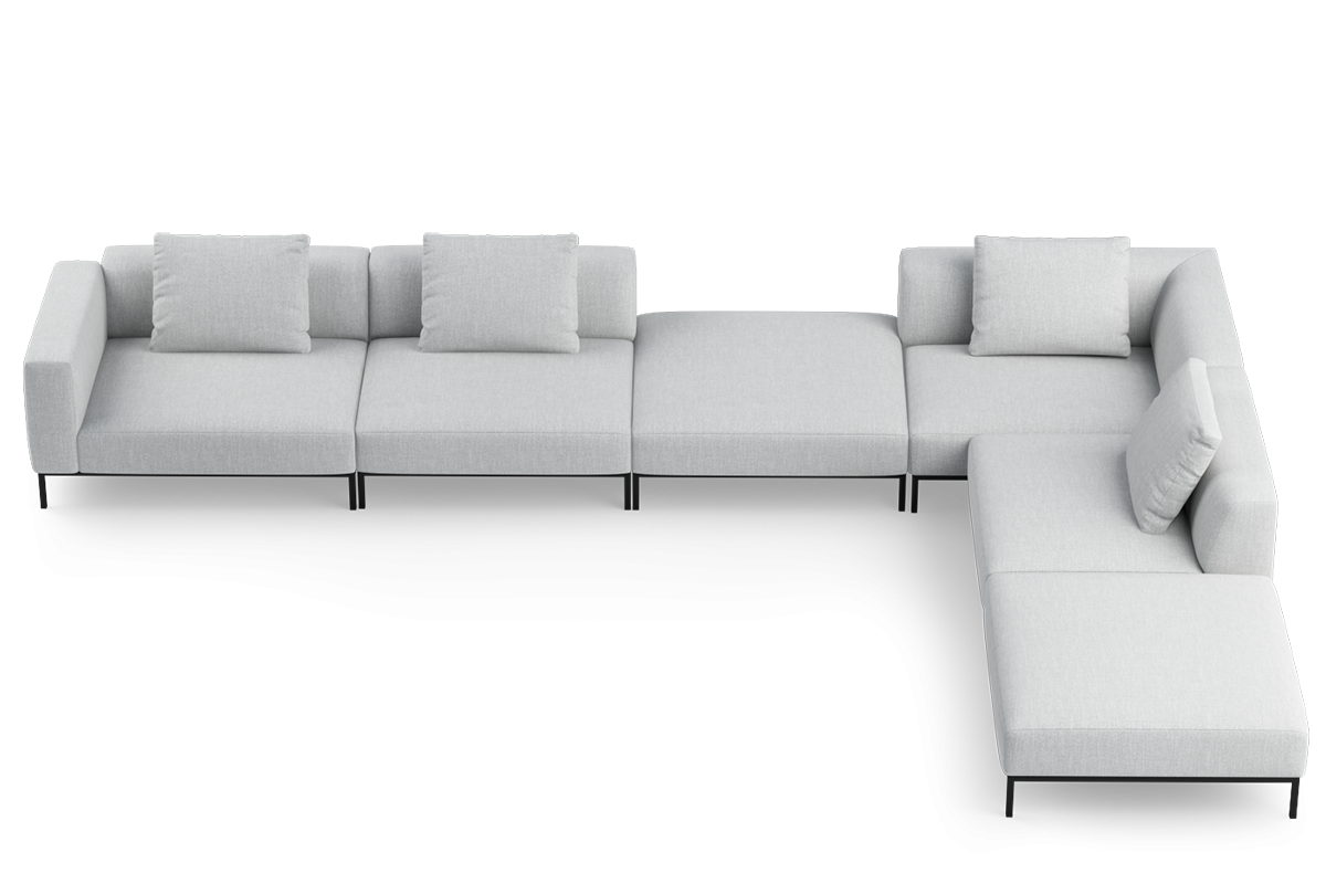 Modularer 6-Sitzer Ecksofa rechtsseitig HOLDEN gepolstert mit schwarzem Gestell