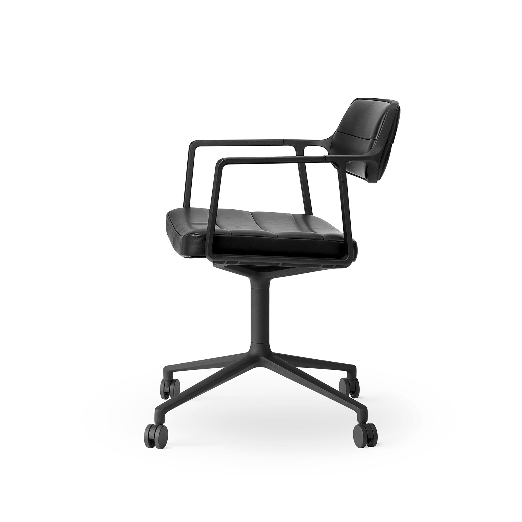 Bureau stoel 453 zwart leer met zwarte metalen basis