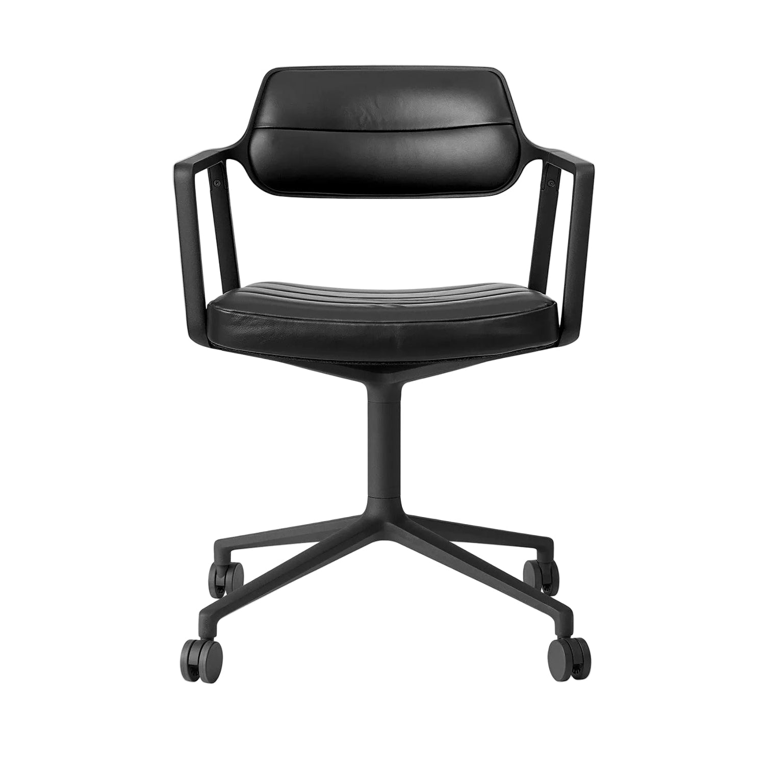 Bureau stoel 453 zwart leer met zwarte metalen basis