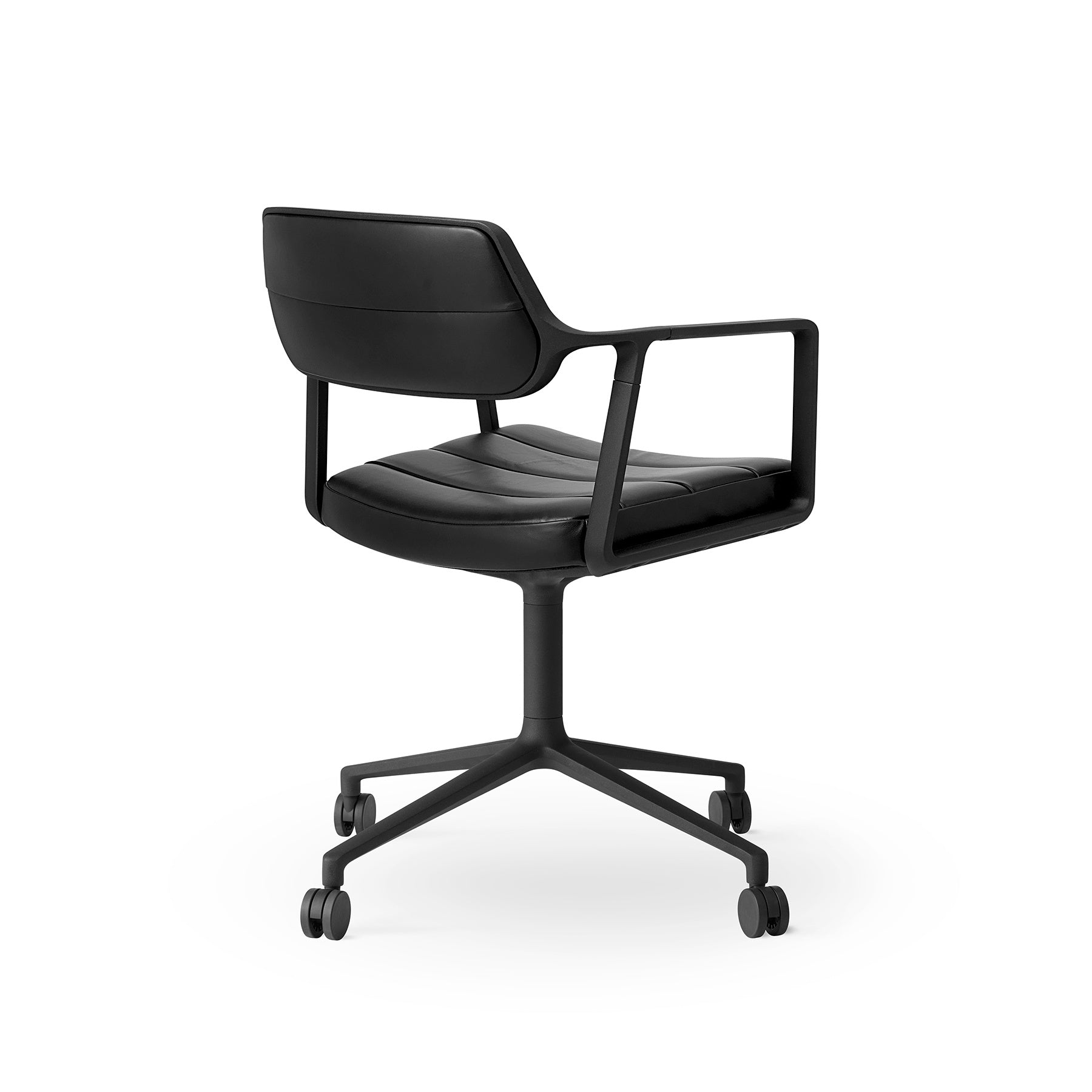 Bureau stoel 453 zwart leer met zwarte metalen basis
