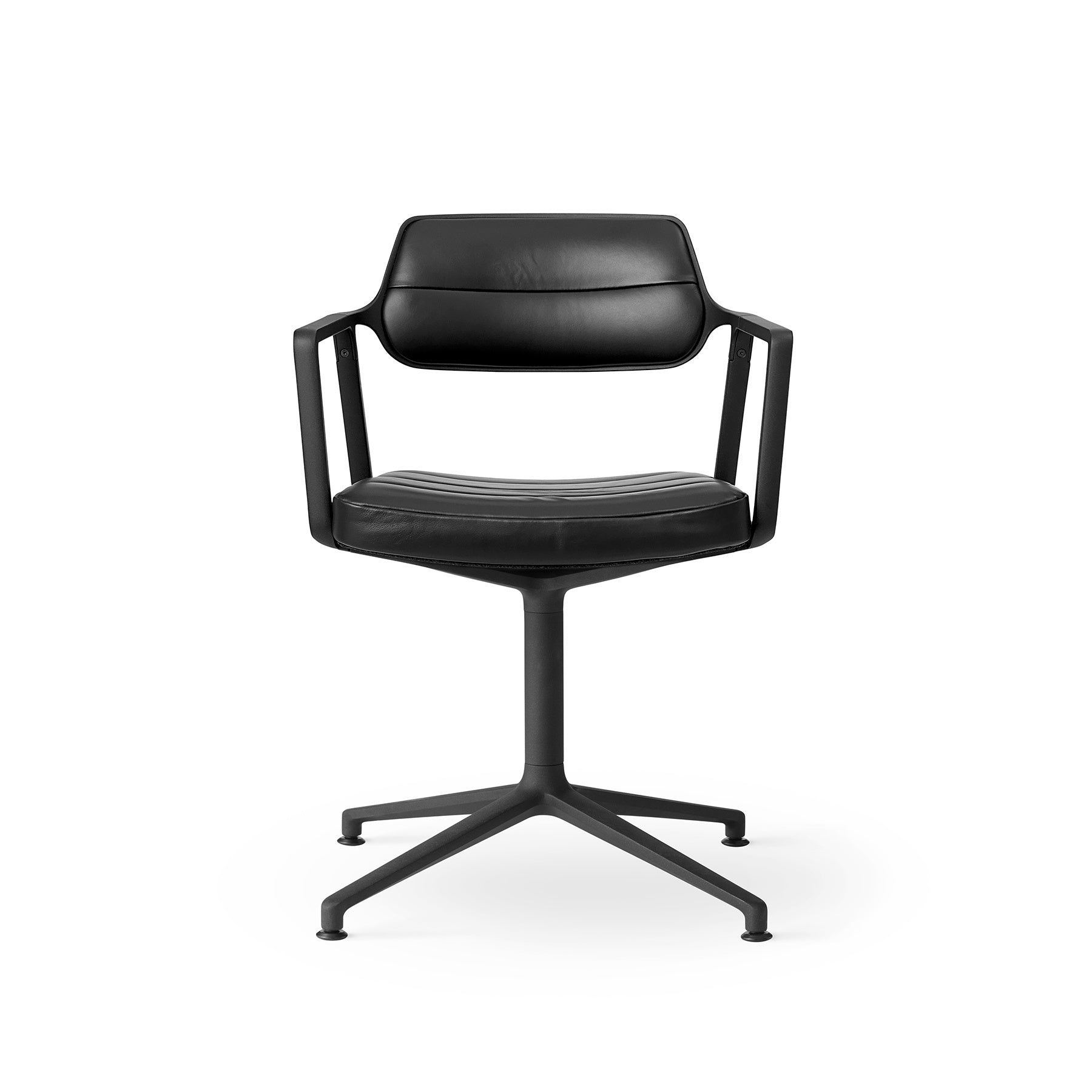 Bureau stoel 453 zwart leer met zwarte metalen basis