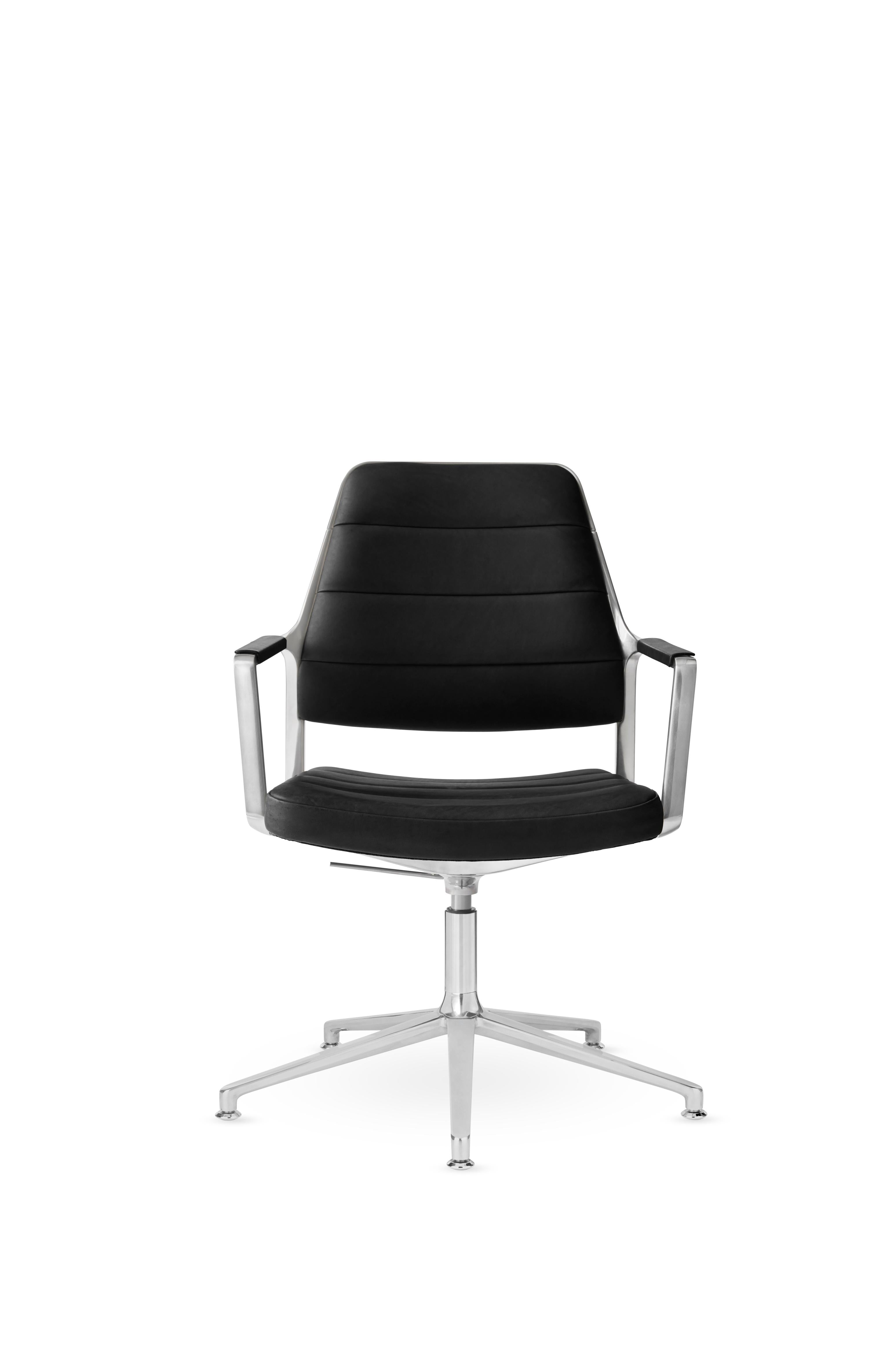 Bureau stoel 455+ met zwarte leren bekleding en metalen basis