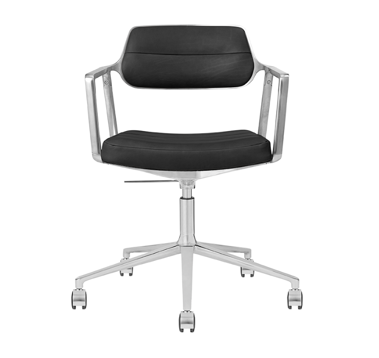Bureau stoel 453+ zwarte leer met metalen basis
