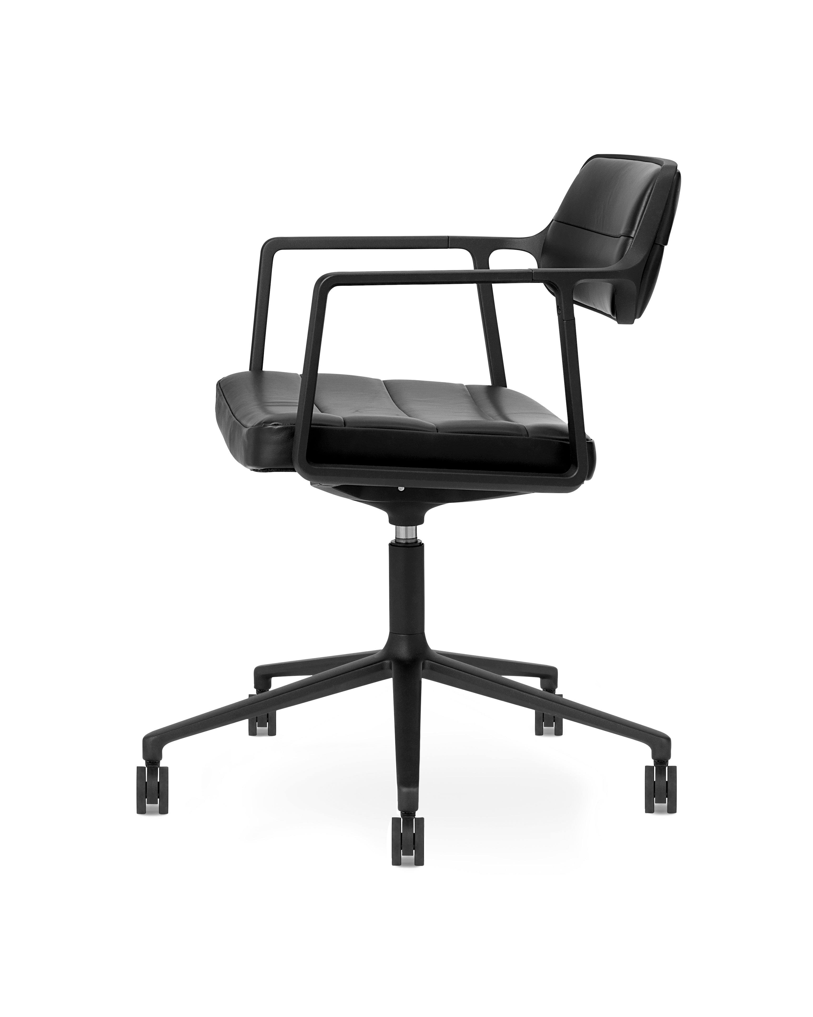 Bureau stoel 453+ zwart leer met zwarte metalen basis
