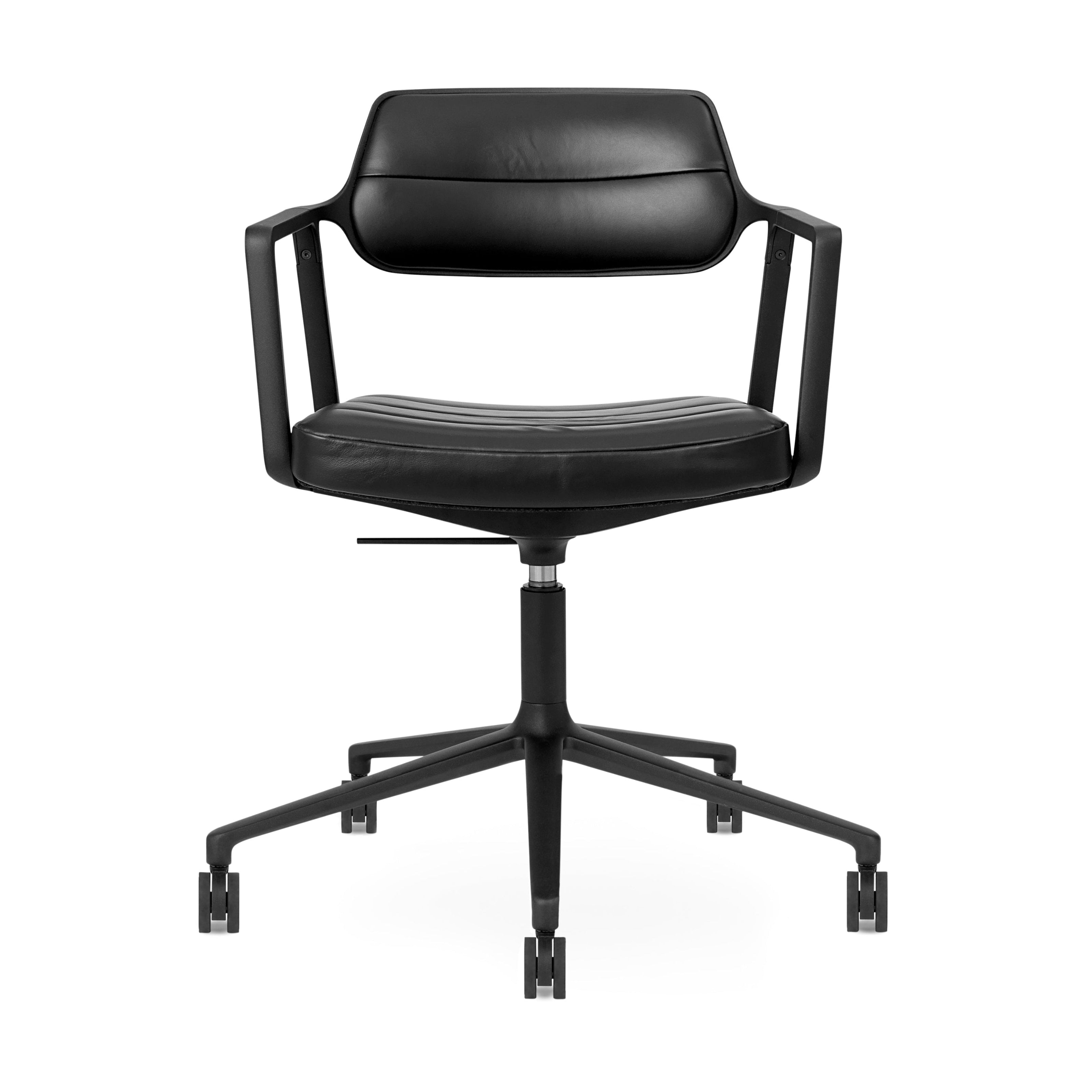 Bureau stoel 453+ zwart leer met zwarte metalen basis