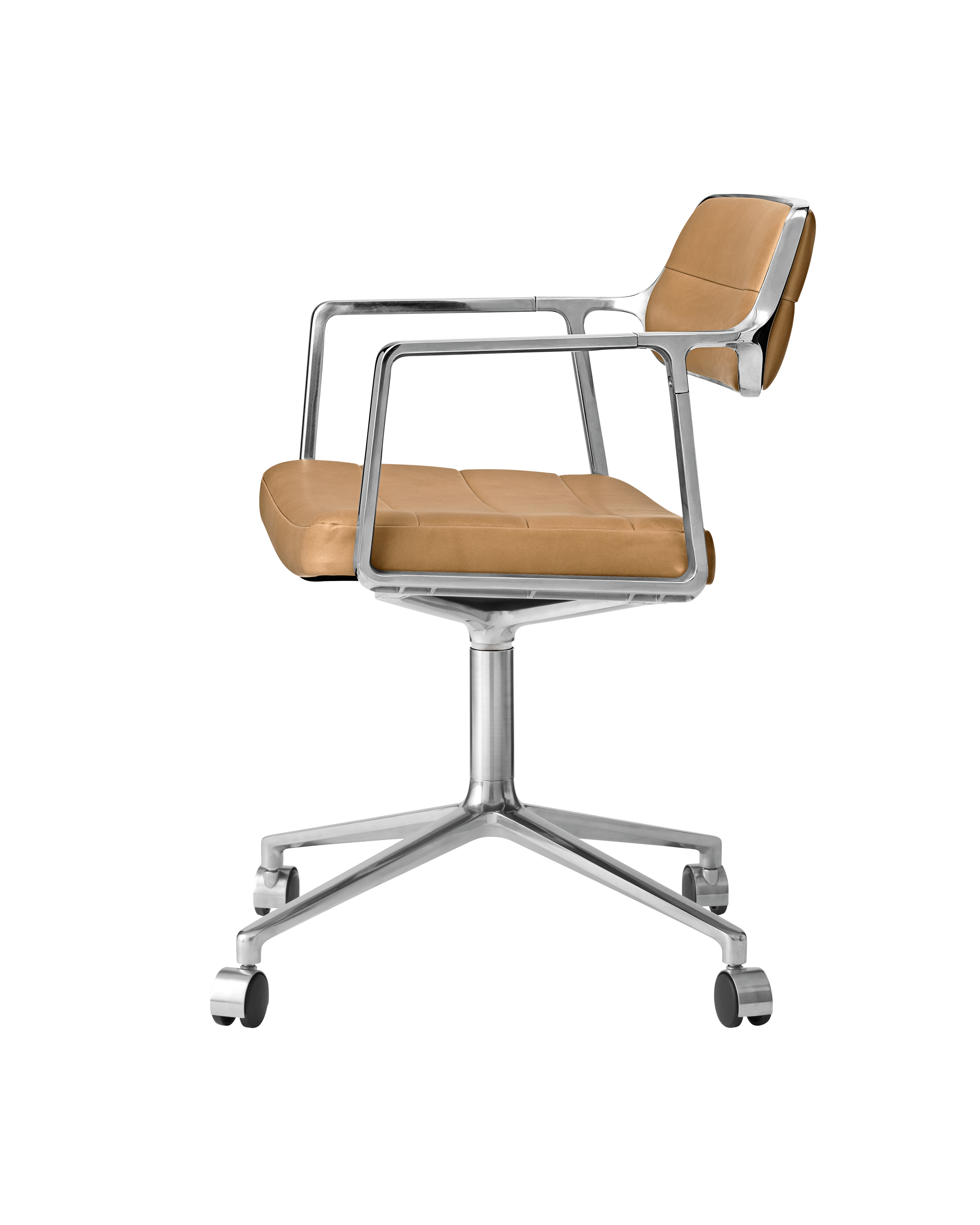 Bureau stoel 453 karamel leer met metalen basis