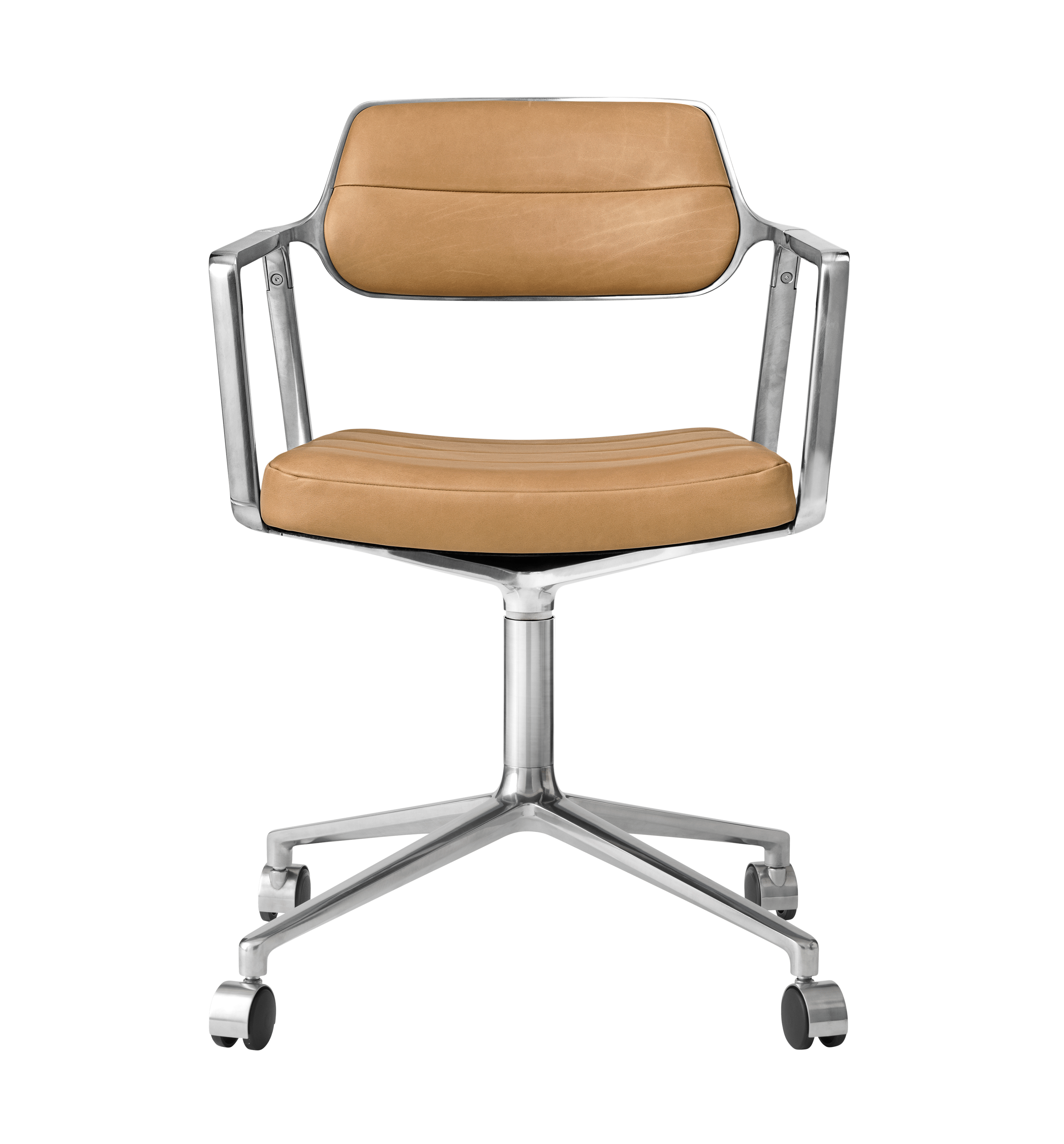 Bureau stoel 453 karamel leer met metalen basis