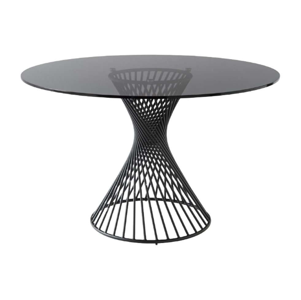 VORTEX Round Table with Smoky Glass Top and Black Base