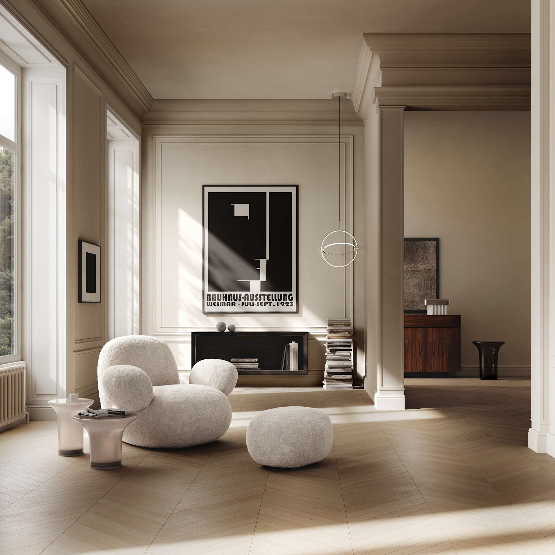 Fotel w tkaninie Sheepskin TOE FLAT złamana biel do salonu