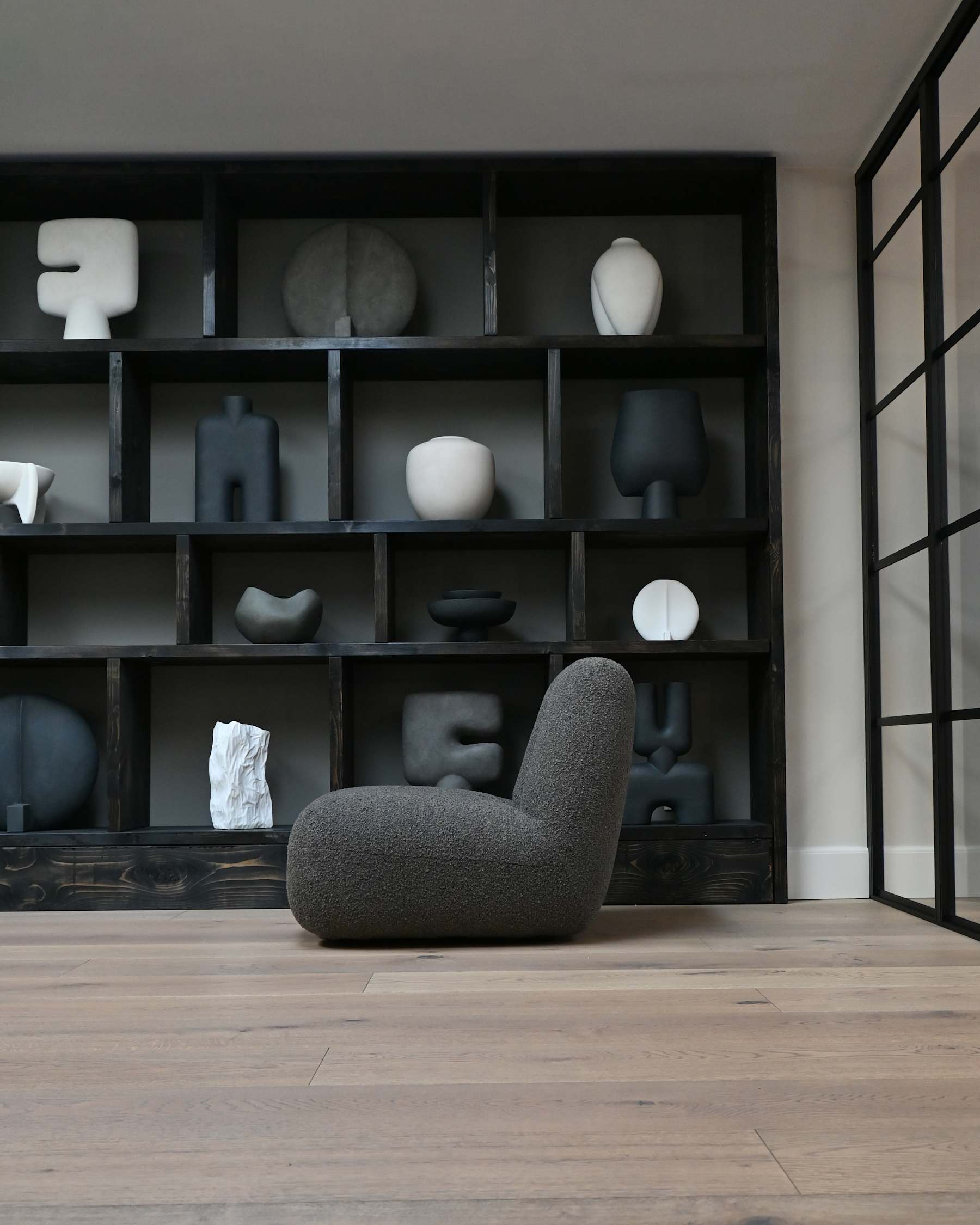 TOE armchair in gray-brown bouclé