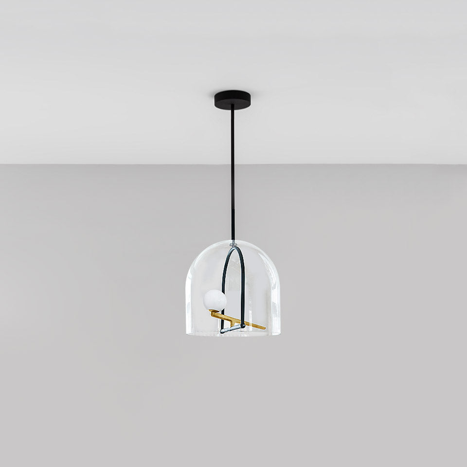 YANZI pendant lamp in black with gold and glass shade
