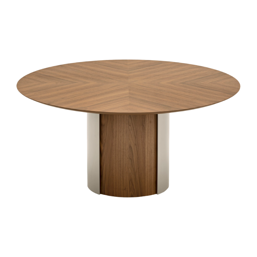 Ronde tafel YOROI notenhout met een crèmekleurige basis