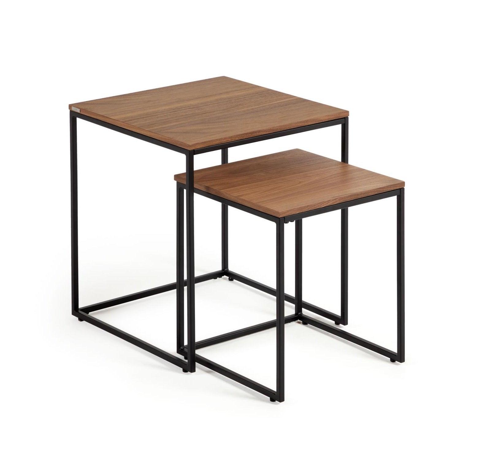 Zestaw kwadratowych stolików bocznych YOANA fornir orzechowy z czarną podstawą La Forma Eye on Design