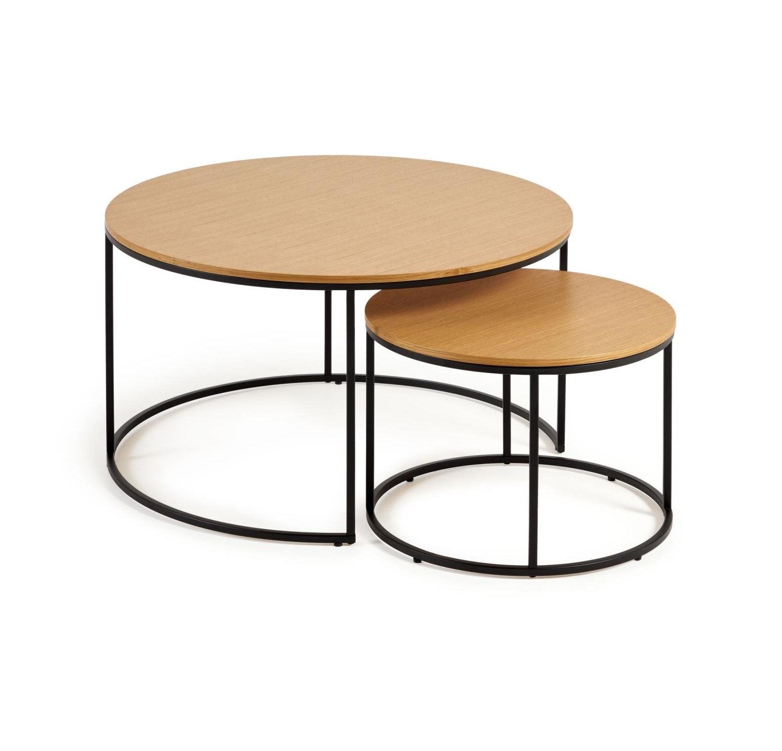 Zestaw okrągłych stolików bocznych YOANA fornir dębowy z czarną podstawą La Forma Eye on Design